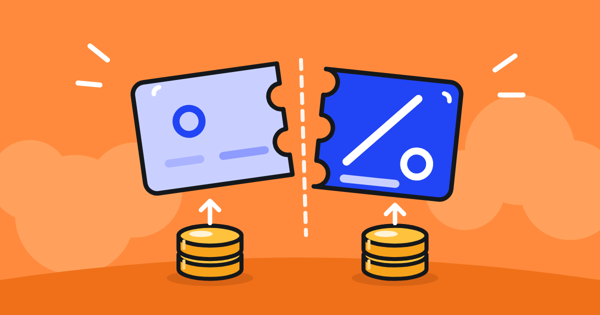 A discount coupon cut in two halves, each paid from its own pile of coins: who funds a co-funded promotion on Grab